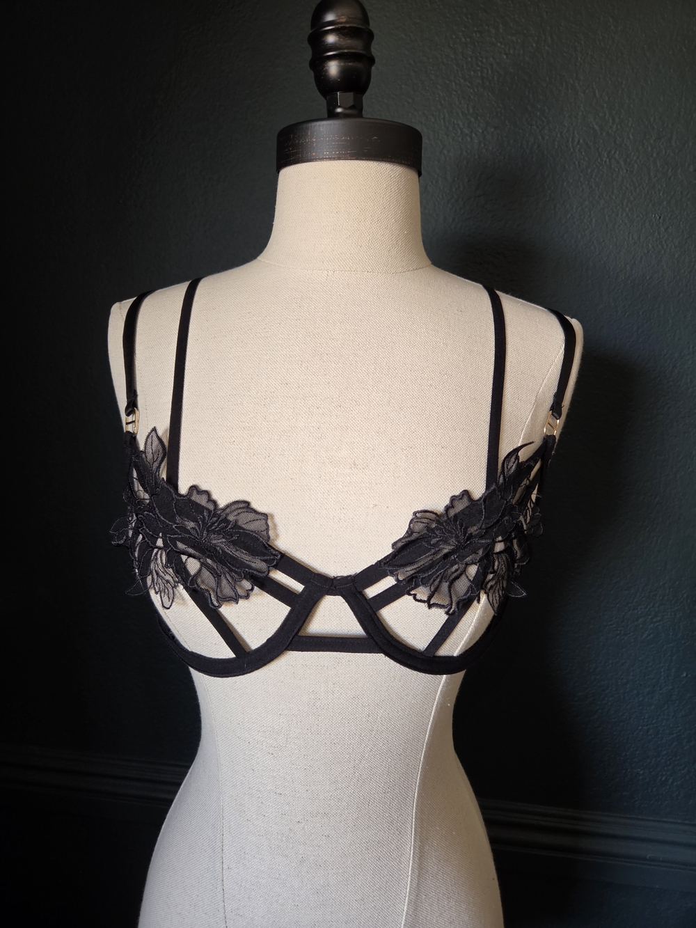 Bluebella Black Floral Appliqué Strappy Underwire Bra